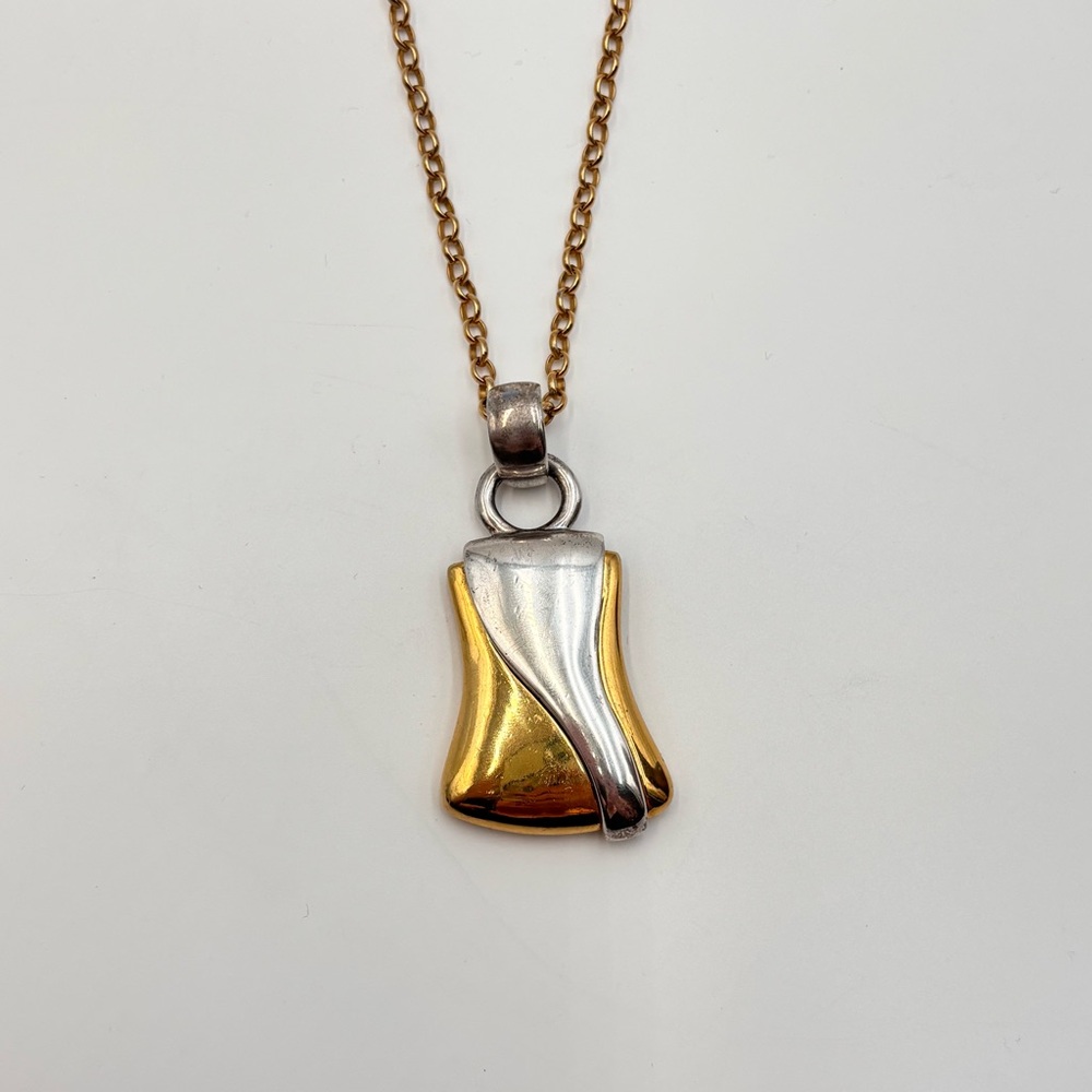Givenchy Two Tone Pendant Necklace Gold Silver Logo Charm - Picture 2 of 5